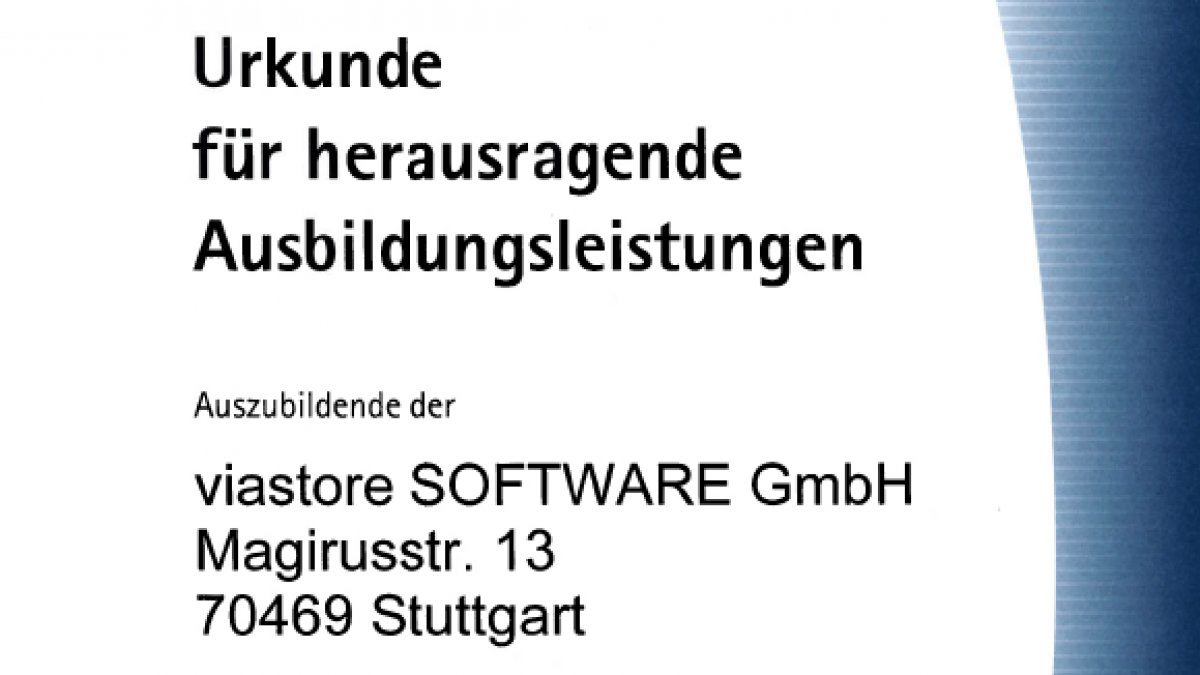 IHK-Auszeichnung Ausbildungsleistungen viastore SOFTWARE