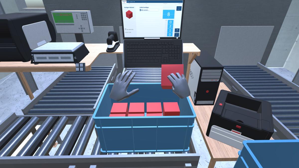 ein Arbeitsplatz im Lager, simuliert in Virtual Reality