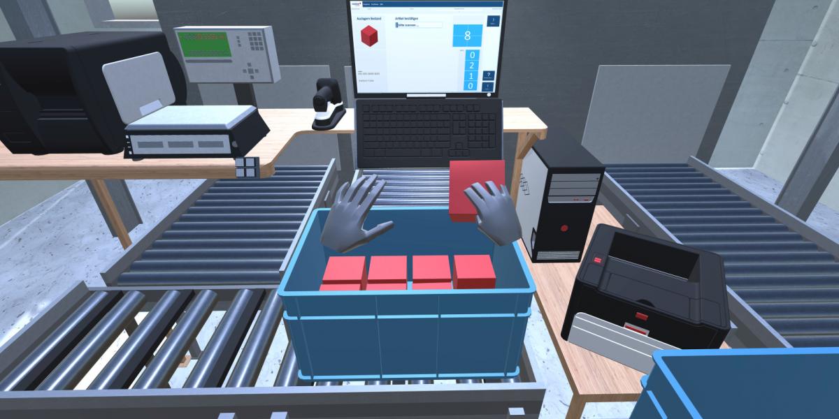 ein Arbeitsplatz im Lager, simuliert in Virtual Reality