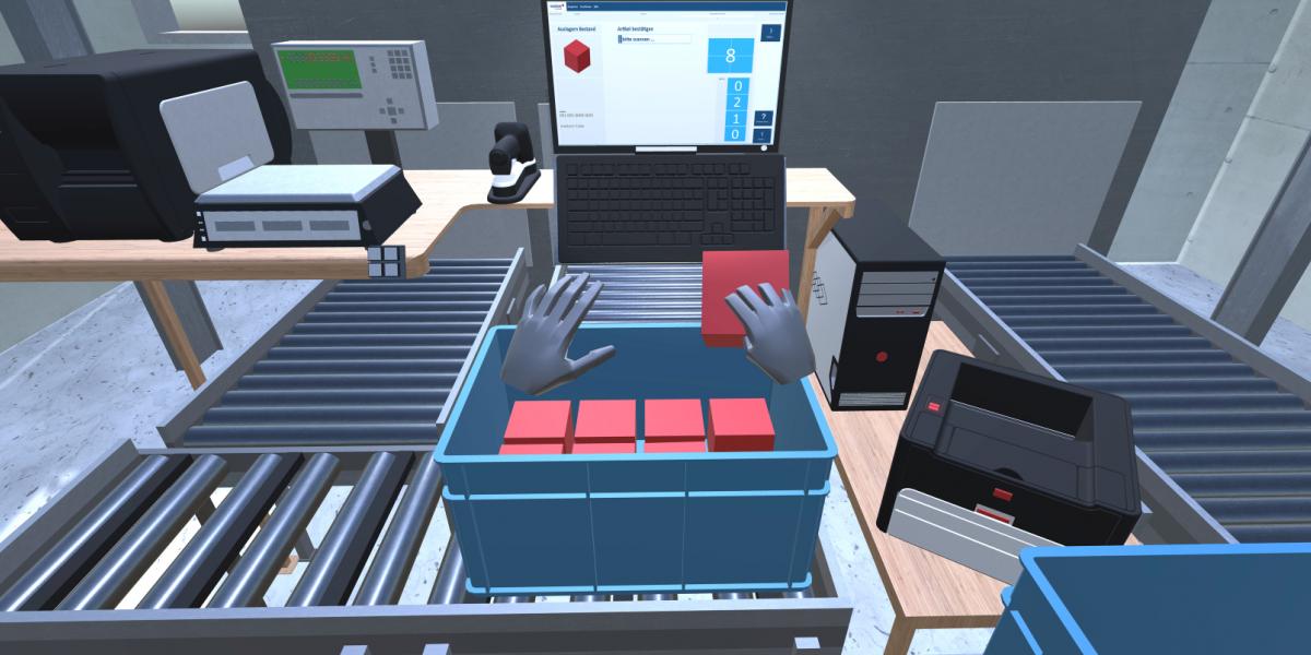 a workplace in the warehouse, simulated in Virtual Reality