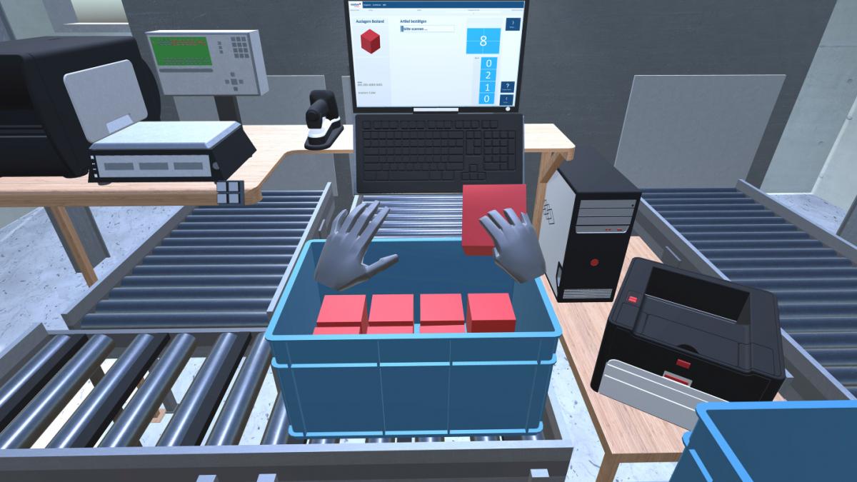 ein Arbeitsplatz im Lager, simuliert in Virtual Reality