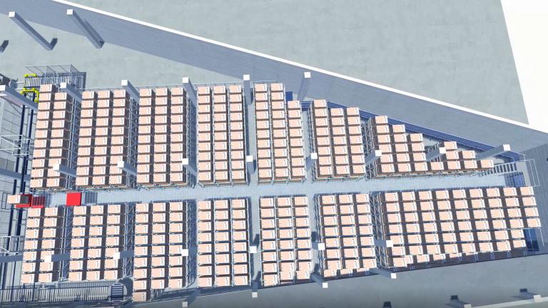3D visualization of a viastore warehouse, example for irregular footprint
