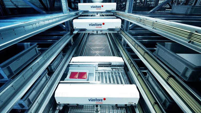 Three viaflex shuttle systems in the small parts warehouse of a viastore customer