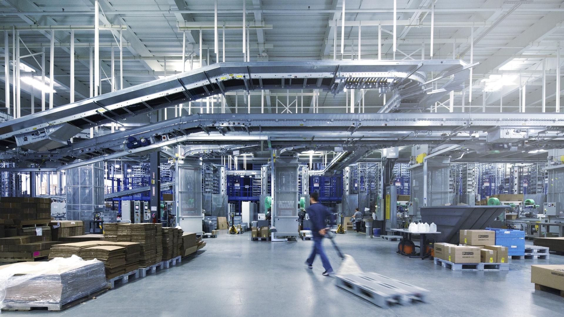 viastore mini load storage, conveyor and sortation system at Phoenix Contact, Manufacturing Industry