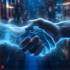 Roboterhand und Menschenhand - Digitaler Zwilling