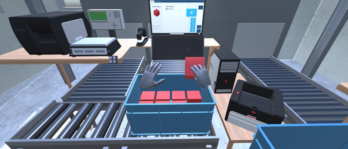 a workplace in the warehouse, simulated in Virtual Reality